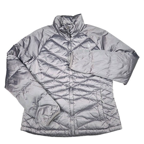 North Face Aconcagua 550 Down Puffer Jacket Women Medium Silver Quilted Gorpcore - Picture 2 of 14